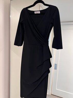 Chiara Boni Black Draped Wrap Midi Dress